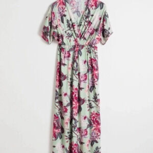 & other stories mint green and pink floral faux wrap maxi dress